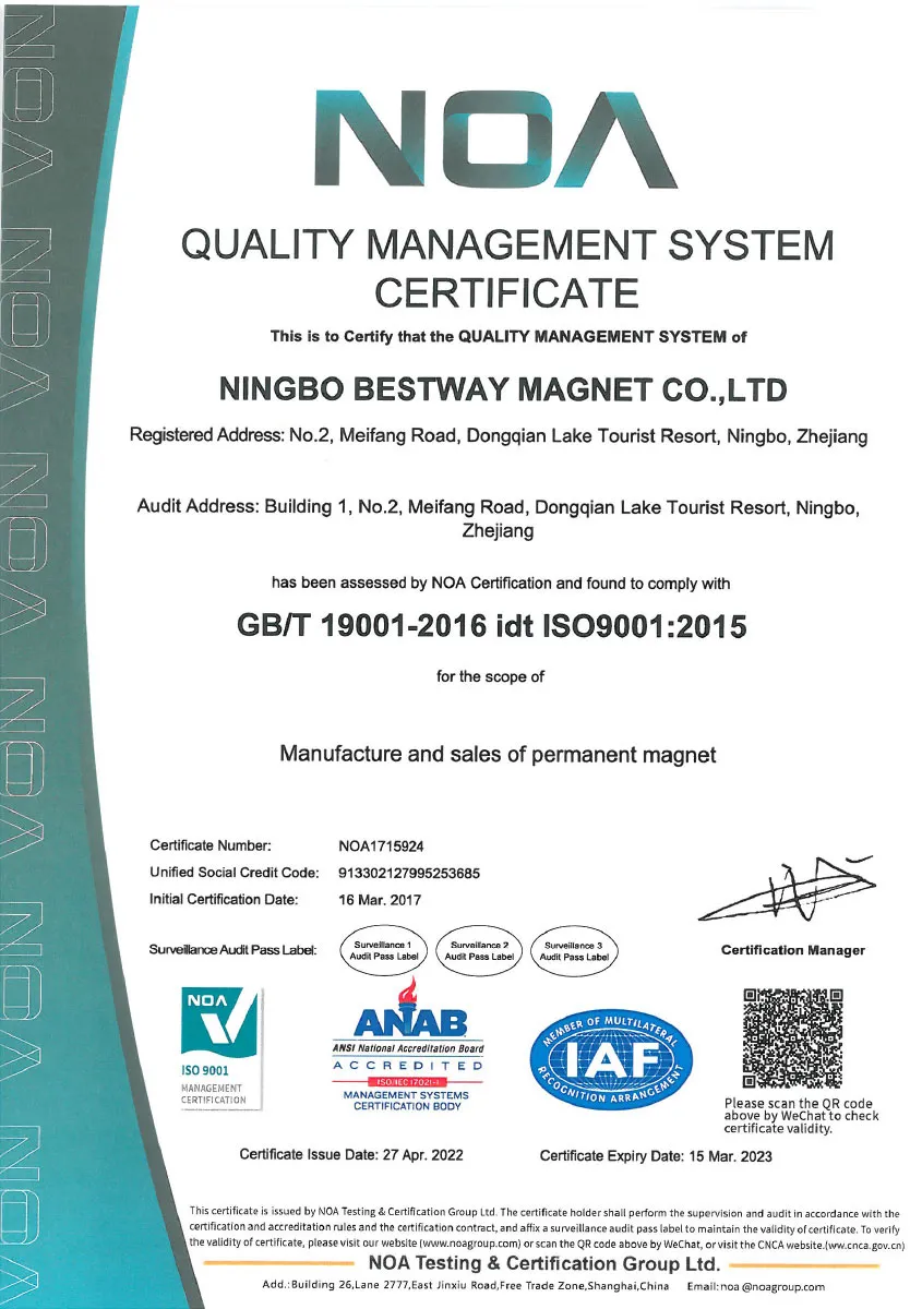 ISO-9001 Certificate - BMAG Magnet