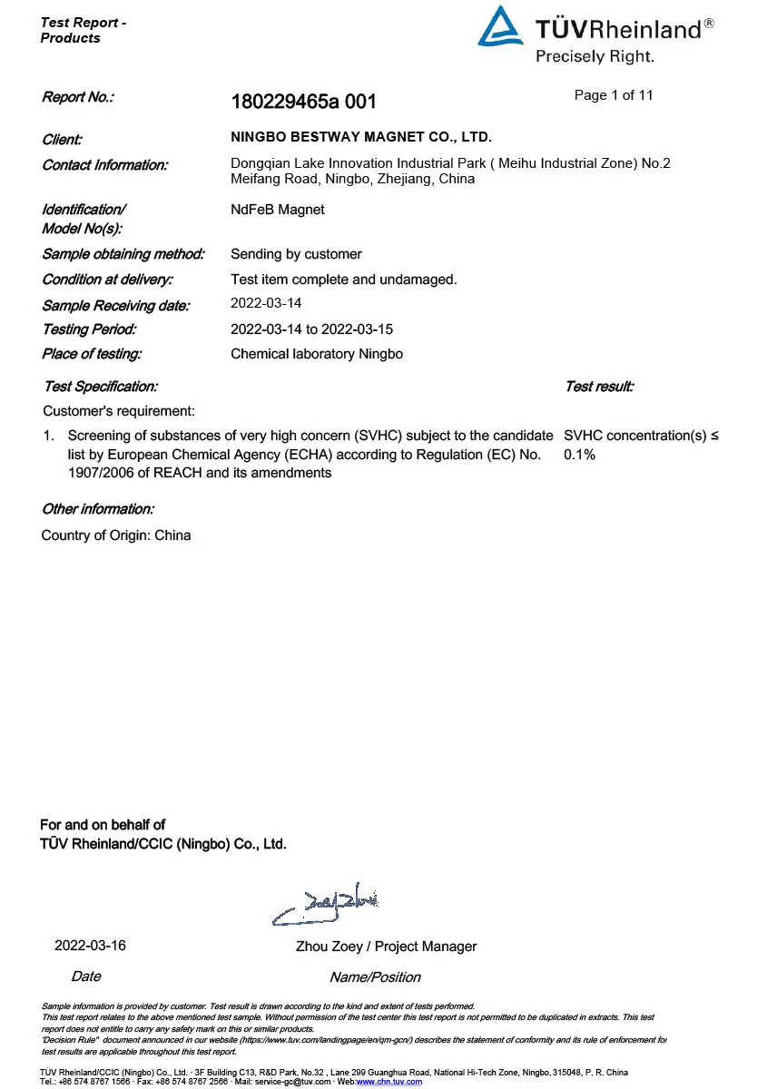REACH-certificate-NdFeB-magnet - BMAG Magnet